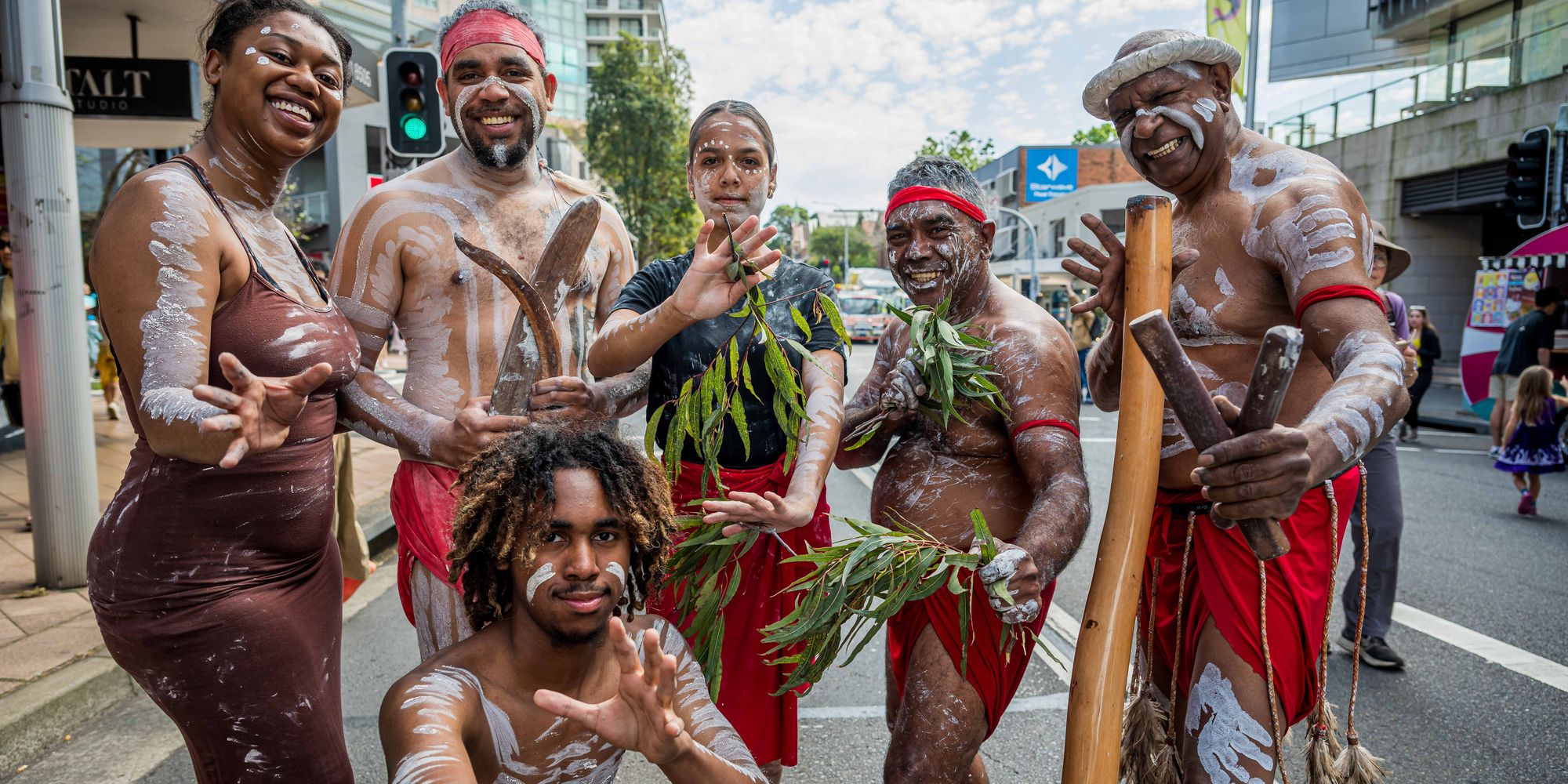 Ryka Ali with fellow dancers on a Sydney street before a performance